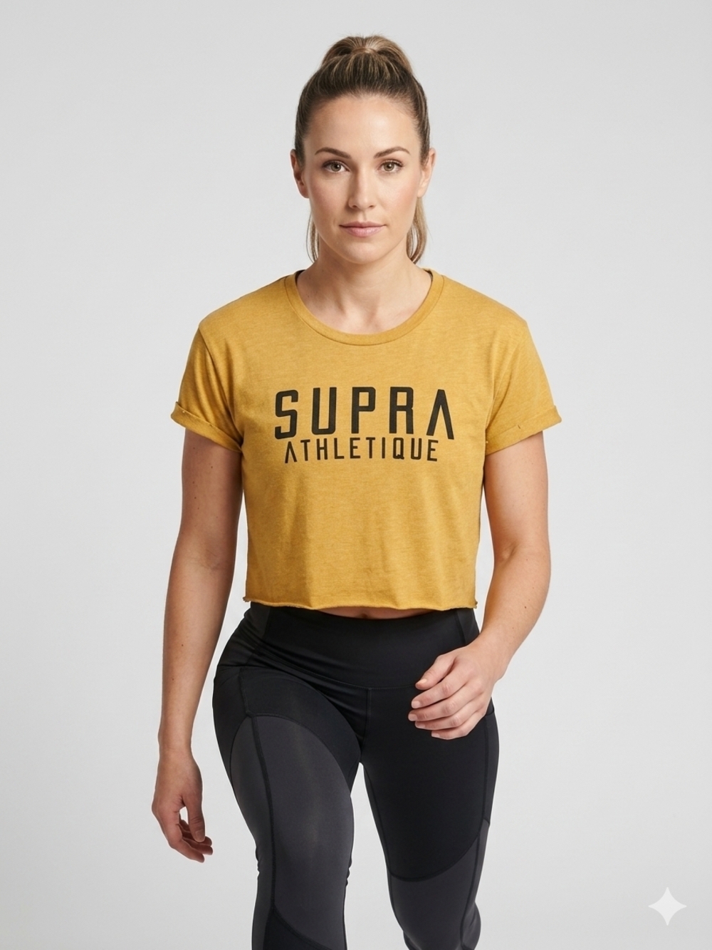 Supra Athletique Mustard Yellow Crop Tee - Quebec Brand - Size Large #236